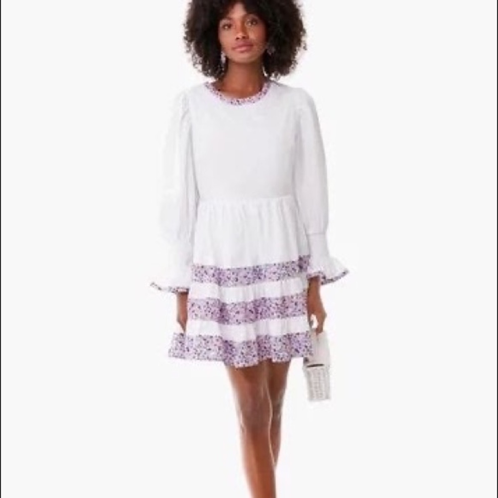 Tuckernuck Pomander Place Purple Floral Tiered Fran Mini Dress XS NWT